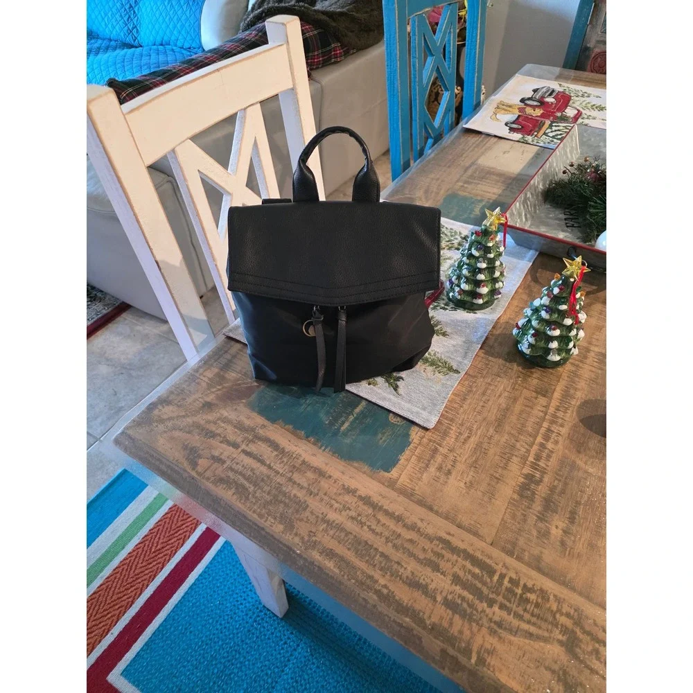 Botkier‎ New York Black Nylon Leather Flap Backpack